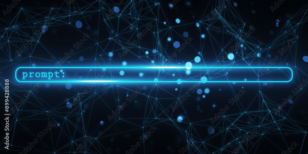 Aufkleber Glowing prompt input interface on a digital network background. 3D Rendering