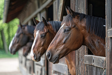 Fototapeta premium stable with horses on the farm