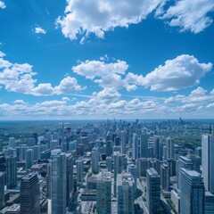 Obraz premium Expansive Panoramic View of Bustling City Under Cloudy Skies