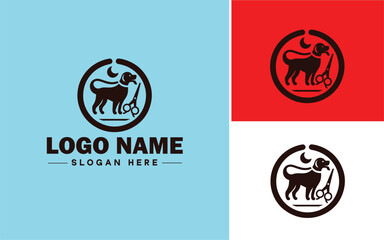 Dog grooming icon Canine care Pet grooming Dog styling flat logo sign symbol editable vector