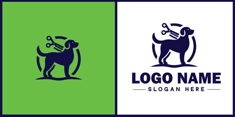 Dog grooming icon Canine care Pet grooming Dog styling flat logo sign symbol editable vector