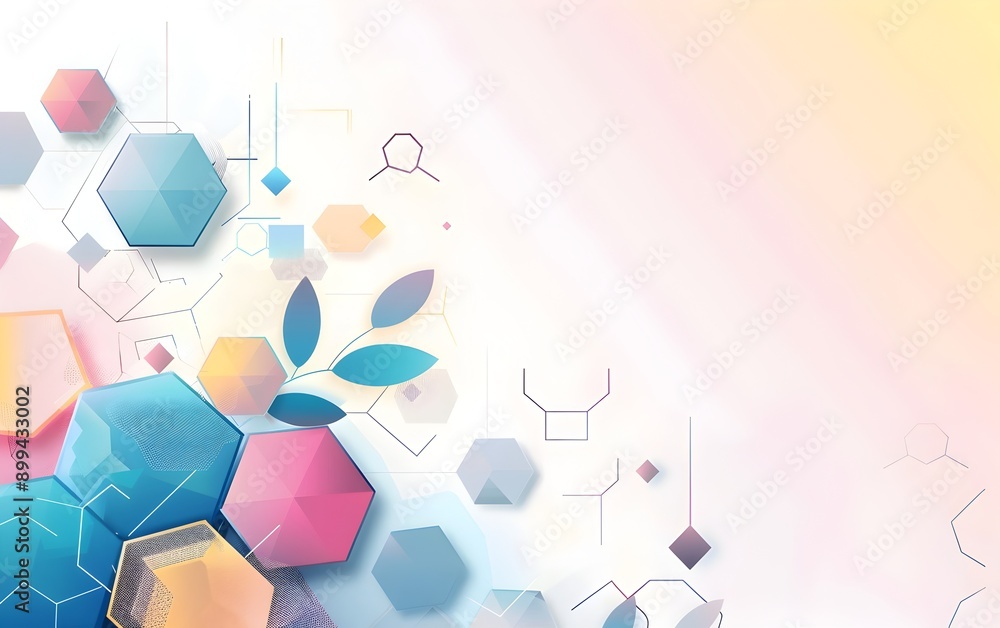 Poster abstract geometric background with hexagons and blocks in pastel colors on white vector illustration