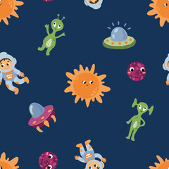 Space Seamless Pattern. Design for fabric, textile, wallpaper, packaging.	