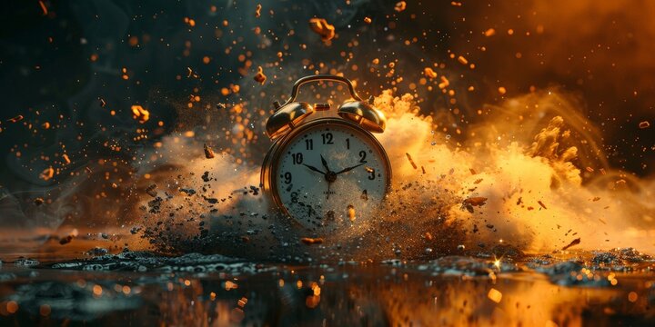 Vintage Clock Exploding in a Burst of Time and Color