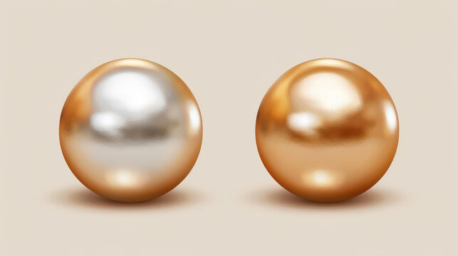 Realistic chrome balls in silver, golden, bronze, platinum. 3D spheres isolated with shadows on clean background. Design element for jewelry.