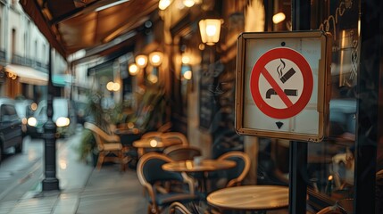 "No smoking" sign in a street cafe