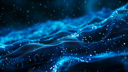 Abstract blue digital background with dots and waves