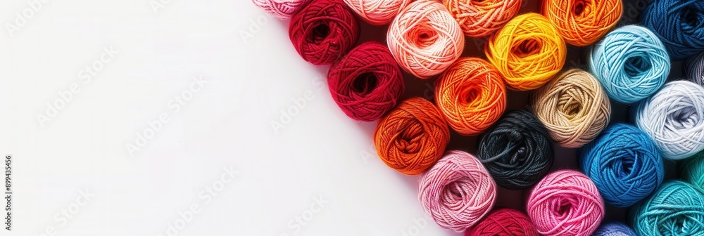 Poster Colorful yarn rolls are arranged neatly in a grid, offering ample space for creative text placement, perfect for crafting inspiration and project ideas. Generative AI