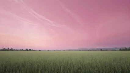 Obraz premium Pink sky, grass, pink sky scenery