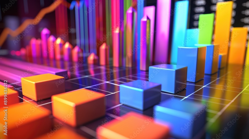 Poster abstract 3d charts and graphs representing investment data and financial growth