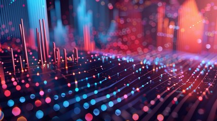 Abstract 3D financial charts and graphs with dynamic data points