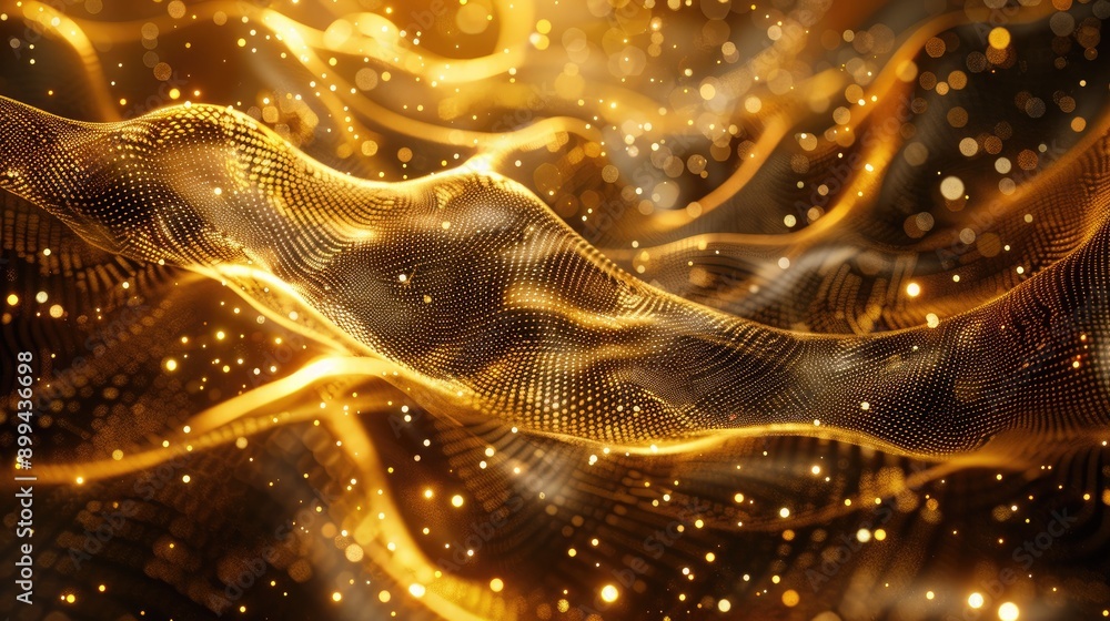 Poster abstract 3d golden mesh structure with intricate details and a glowing aura, creating a lavish atmos