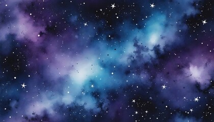 Obraz premium An abstract galaxy watercolor texture with deep purples, blues, and blacks, speckled with white stars, creating a cosmic, otherworldly effect. Multiple variations available