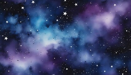 Obraz premium An abstract galaxy watercolor texture with deep purples, blues, and blacks, speckled with white stars, creating a cosmic, otherworldly effect. Multiple variations available