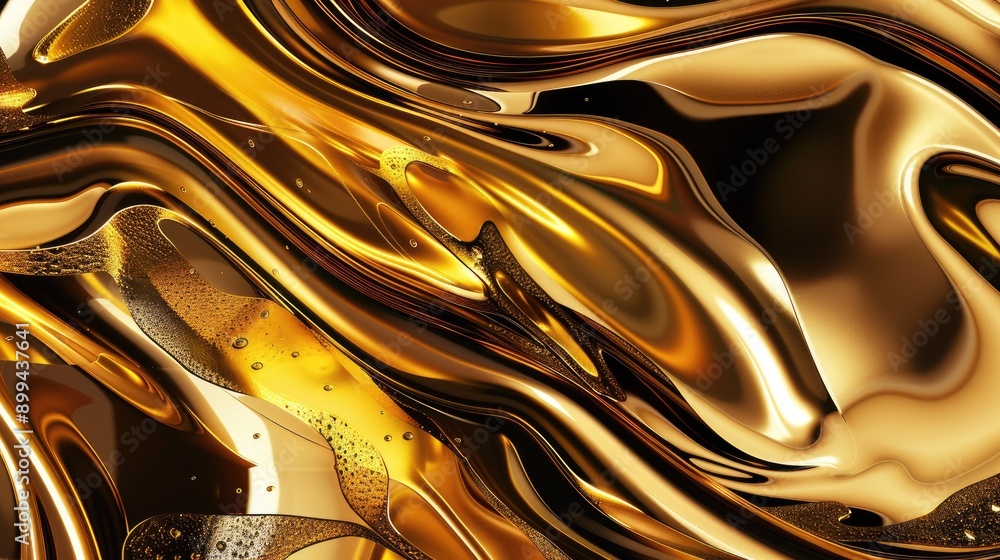 Poster dynamic 3d golden liquid pattern with a sophisticated and abstract design
