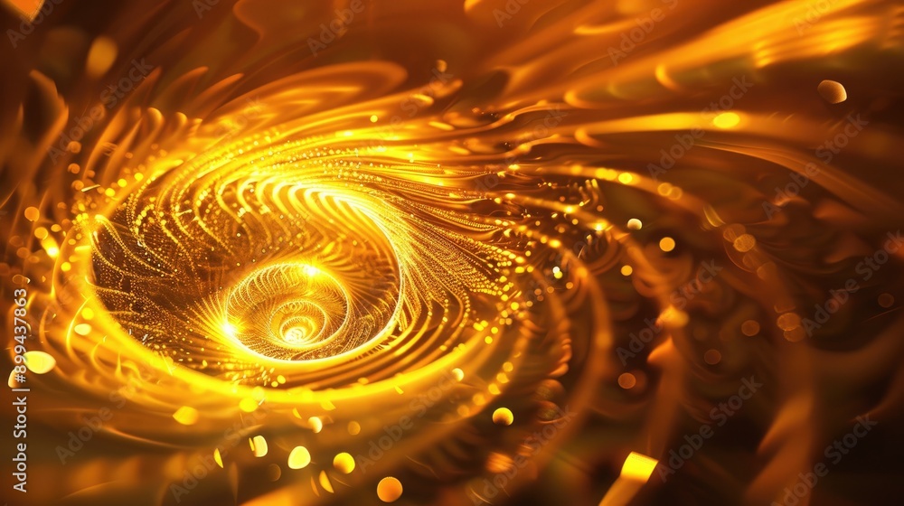 Poster dynamic abstract 3d golden vortex with intricate patterns and a mesmerizing glow