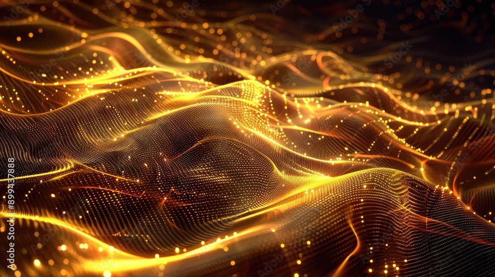 Poster dynamic abstract 3d golden wave with intricate patterns and a luminous glow
