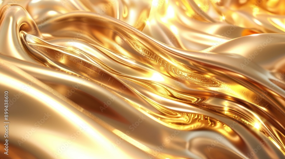 Poster luxurious 3d golden waves flowing smoothly in a dynamic and abstract design, radiating opulence