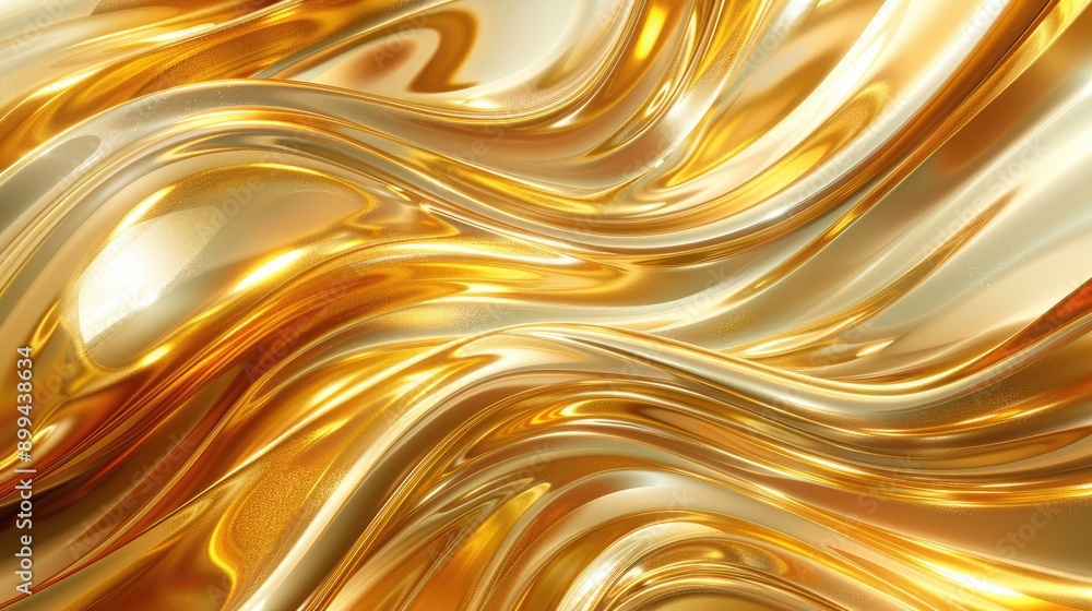 Poster luxurious 3d golden waves flowing smoothly in a dynamic and abstract design, radiating opulence