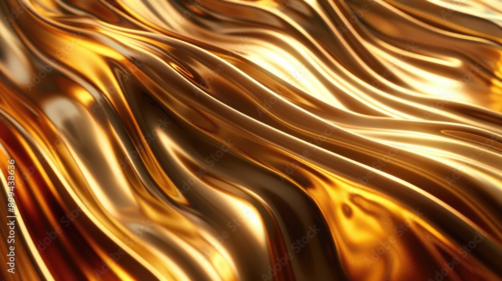 Poster luxurious 3d golden waves flowing smoothly in a dynamic and abstract design, radiating opulence