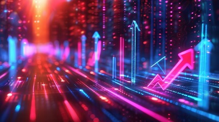 Obraz premium Mesmerizing 3D financial growth arrows with dynamic lines, symbolizing economic progress
