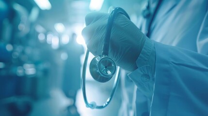 A doctor holding a stethoscope in a hospital setting, symbolizing healthcare professionalism and medical expertise.