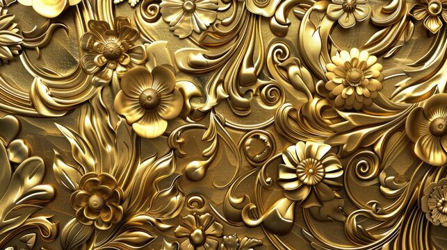 Fototapeta Stunning 3D golden floral pattern with luxurious and intricate details