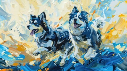 Vibrant Alaskan Malamute Rainbow Watercolor Painting in High Definition