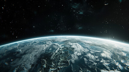 Fototapeta premium High-Definition Realistic Image of Earth in Space, Showcasing Futuristic Elements and Detailed Planetary Features, Captured with Advanced Technology for an Immersive Experience