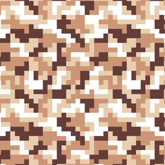 Camouflage seamless pattern for fabric print. digital pixel tiles. Woodland military textile. Modern camo uniform for war soldiers. Multicolor militaristic wallpaper. Vector design.