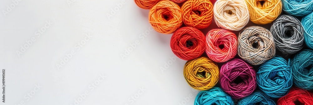 Poster a vibrant grid of yarn rolls in various colors sits against a clean white background, inviting creat