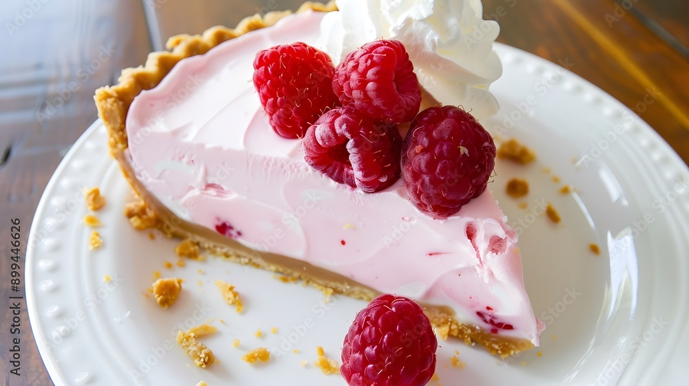 Poster a slice of raspberry pie with whipped cream.