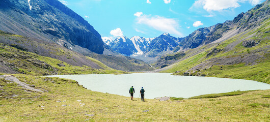 Hiking on lakeside 