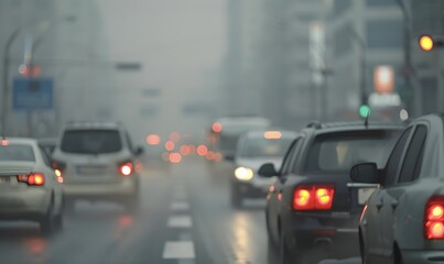 traffic jam in a city street letting see smoky smog, Generative AI
