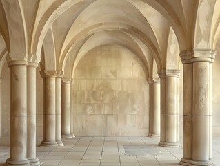 Obraz premium Majestic Castle-Style Beige Wall with Arches in Historic Architecture Setting
