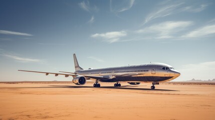 Photograph of a row of abandoned jetliners, their once-proud silhouettes now fading into the desert sunset, a poignant reminder of a bygone era of aviation.