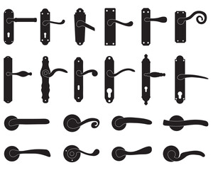 Black silhouettes of doors doorknob and handles