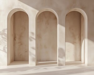 Architectural Elegance - Minimalist Three Arches with Ragging Painting Technique in Pastel Beige Tones