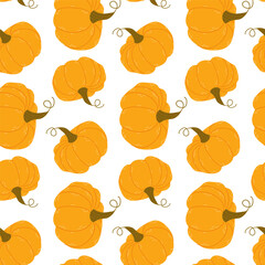 Harvest festival background. Seamless pattern with pumpkins on a white background. Design for wrapping paper, scrapbooking, fabric, poster, etc.