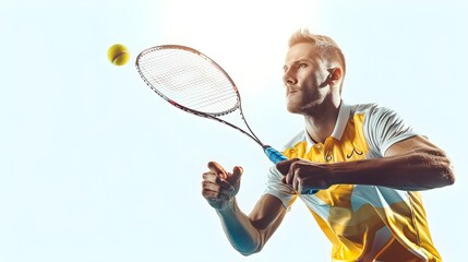 Badminton Player Hitting Shuttlecock on Plain White Background