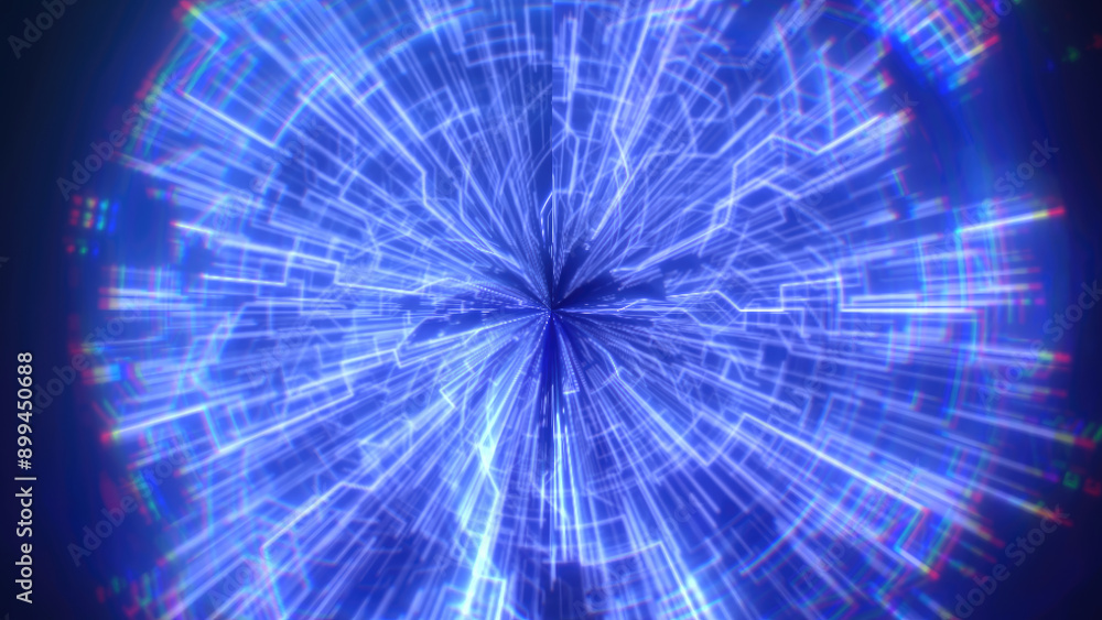Poster abstract digital glowing vibrant blue light frame vortex creating a tunnel-like effect hi-tech abstr