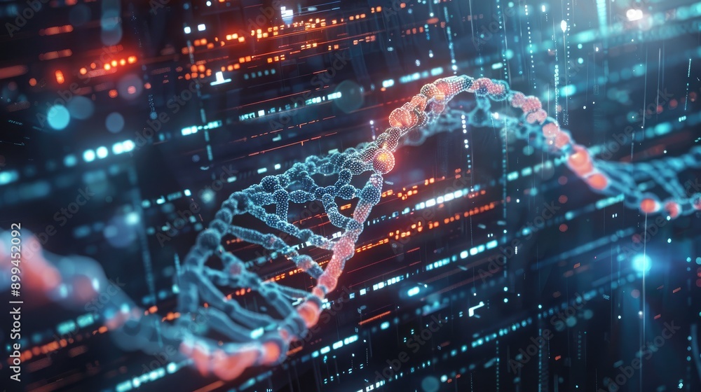 Poster abstract representation of dna with futuristic tech elements