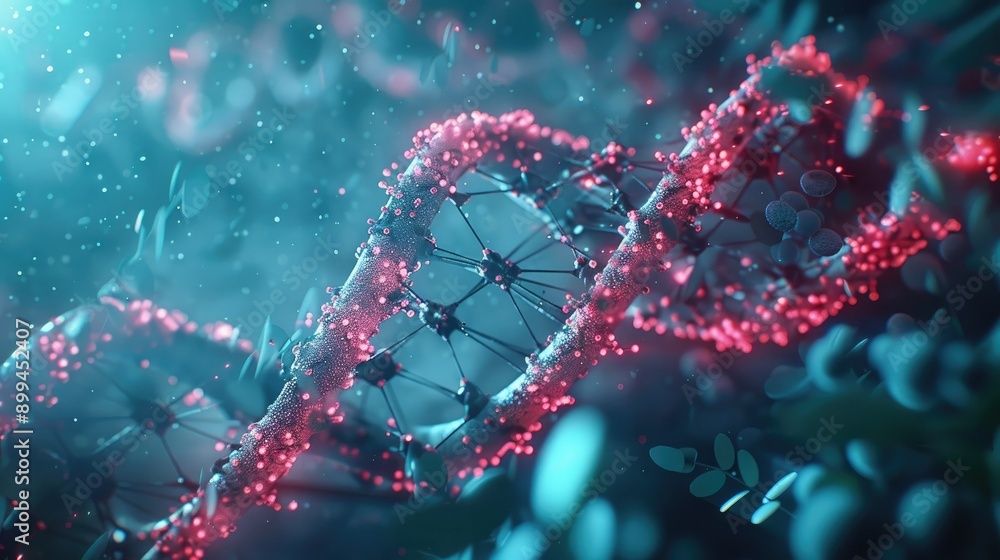 Poster abstract representation of dna with futuristic tech elements