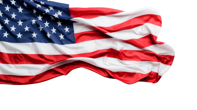 PNG American flag isolated on transparent background. Suitable for patriotic events, national holidays, and educational purposes. Ideal for businesses in retail, event planning, and education.