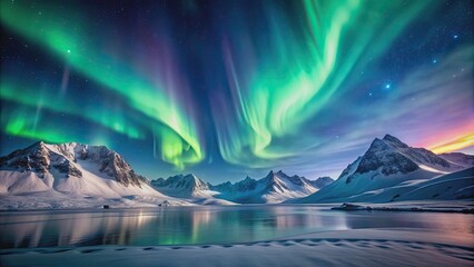 A stunning display of the aurora borealis dancing over snow-covered mountains, aurora borealis, northern lights