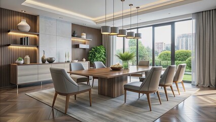 Modern dining room with sleek furniture and elegant decor, modern, dining room, sleek, furniture, elegant, decor, contemporary