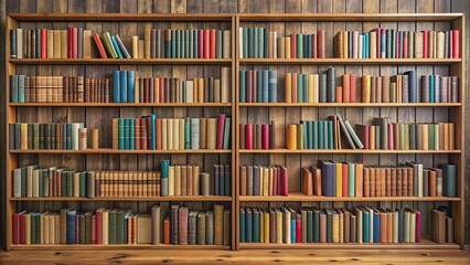 Books arranged neatly on a wooden bookshelf , literature, education, reading, organization, home decor, library