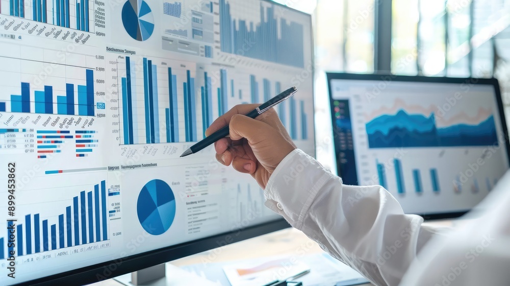 Poster business intelligence analyst creating a dashboard for financial insights
