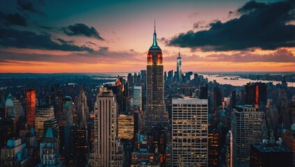 Pop art wallpaper of New York skyline with renowned skyscrapers