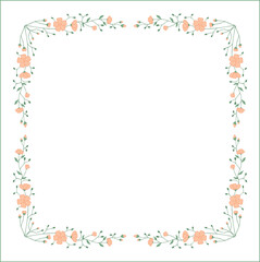 Elegant green vegetal ornamental frame with orange flowers, decorative border, corners for greeting cards, banners, business cards, invitations, menus. Isolated vector illustration.	
